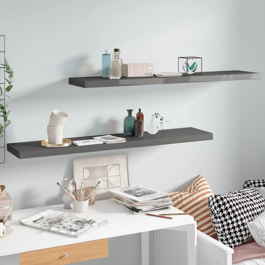 Berkfield Floating Wall Shelves 2 pcs High Gloss Grey 120x23.5x3.8 cm MDF