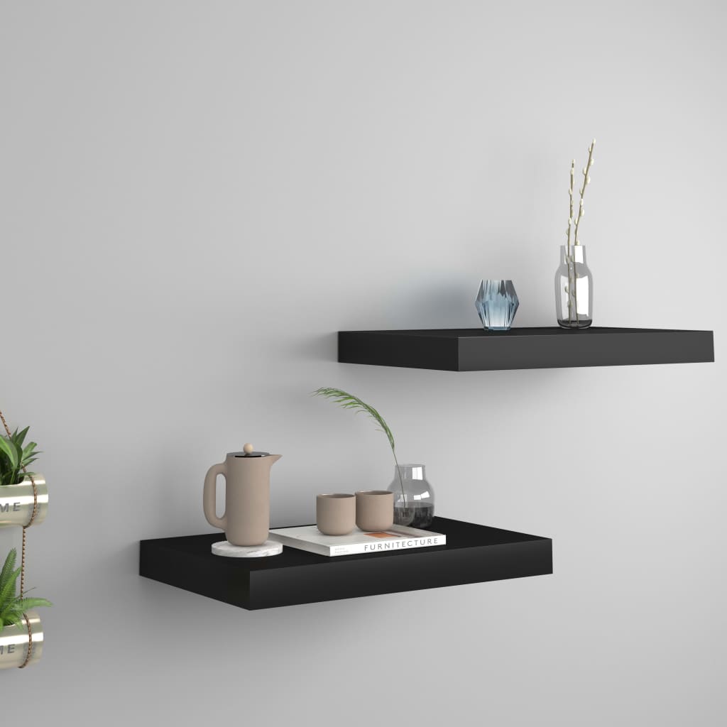 Berkfield Floating Wall Shelves 2 pcs Black 40x23x3.8 cm MDF