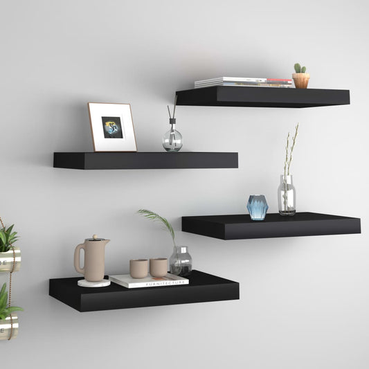 Berkfield Floating Wall Shelves 4 pcs Black 40x23x3.8 cm MDF