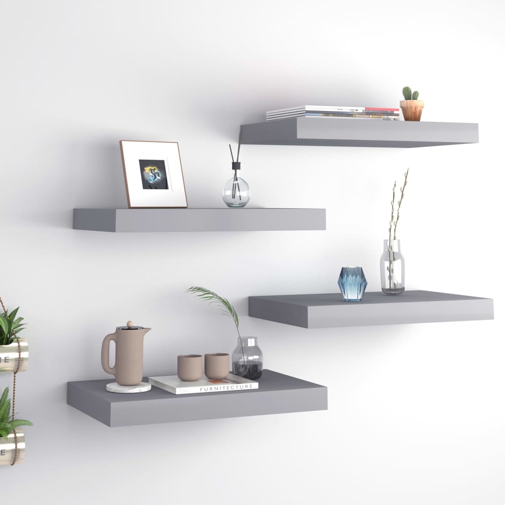 Berkfield Floating Wall Shelves 4 pcs Grey 40x23x3.8 cm MDF