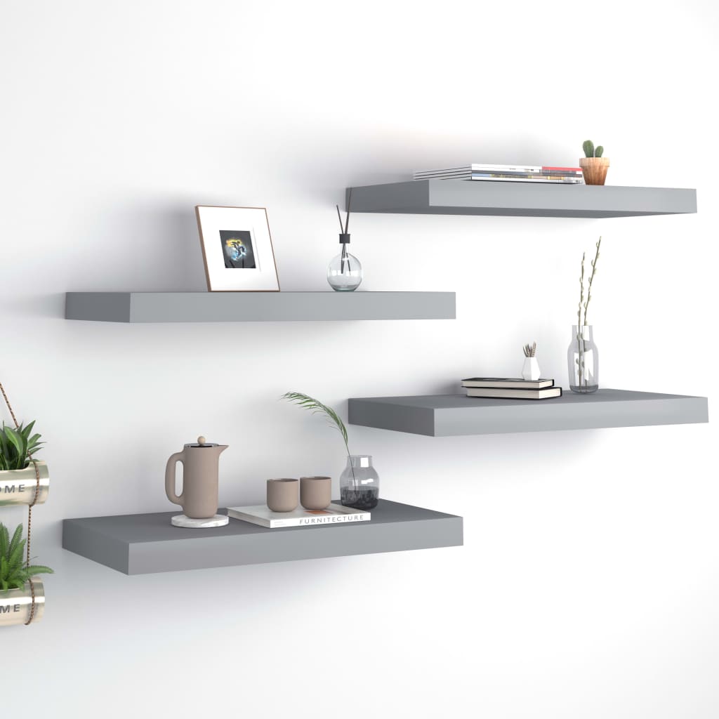 Berkfield Floating Wall Shelves 4 pcs Grey 50x23x3.8 cm MDF