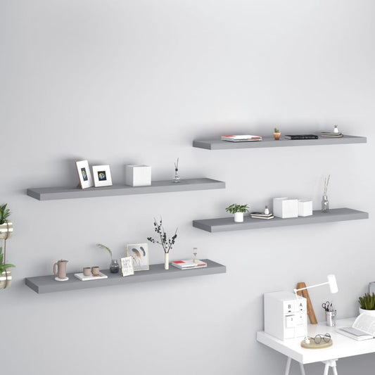 Berkfield Floating Wall Shelves 4 pcs Grey 120x23.5x3.8 cm MDF