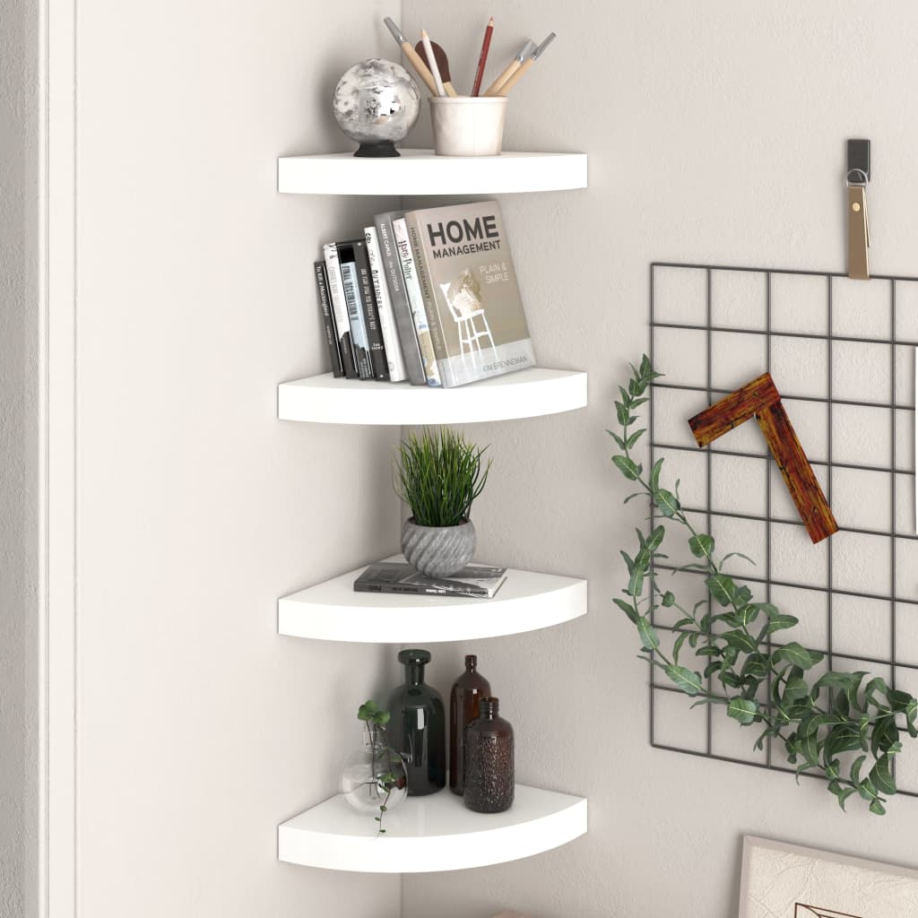 Berkfield Floating Corner Shelves 4 pcs High Gloss White 25x25x3.8 cm MDF