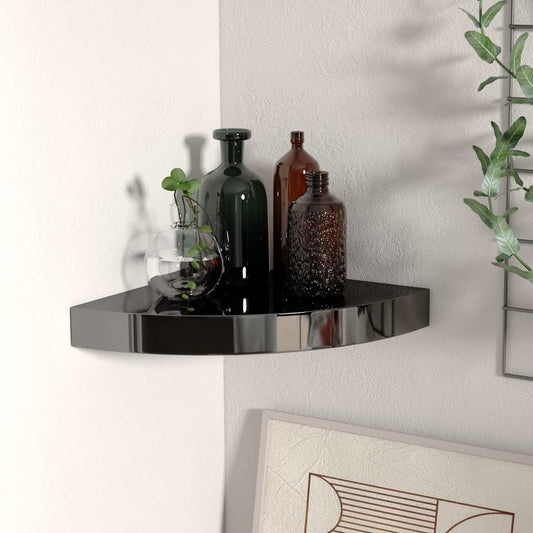 Berkfield Floating Corner Shelf High Gloss Black 25x25x3.8 cm MDF