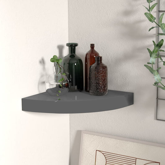 Berkfield Floating Corner Shelf High Gloss Grey 25x25x3.8 cm MDF