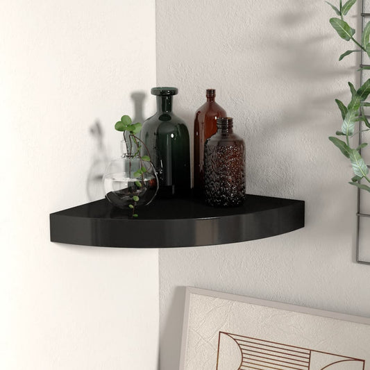 Berkfield Floating Corner Shelf Black 25x25x3.8 cm MDF