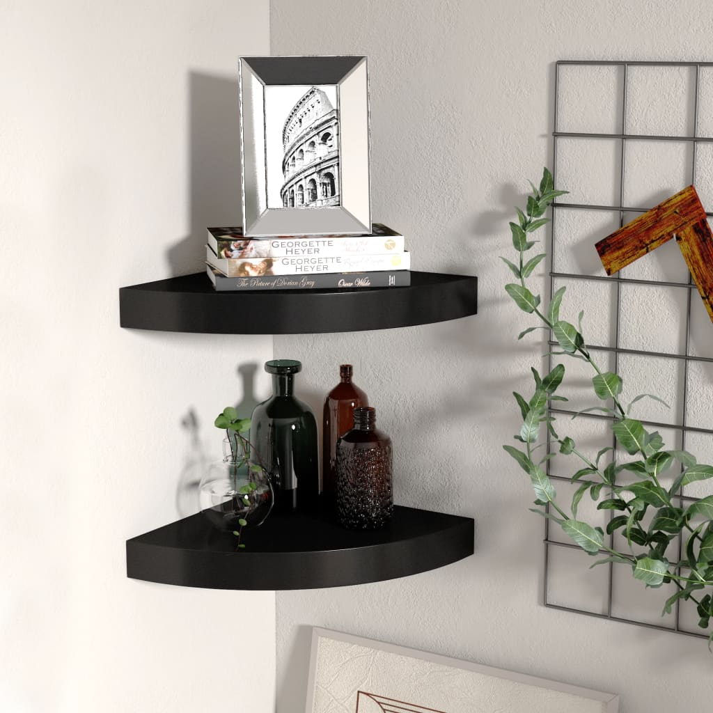 Berkfield Floating Corner Shelves 2 pcs Black 25x25x3.8 cm MDF