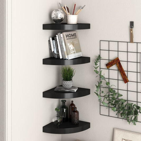 Berkfield Floating Corner Shelves 4 pcs Black 25x25x3.8 cm MDF