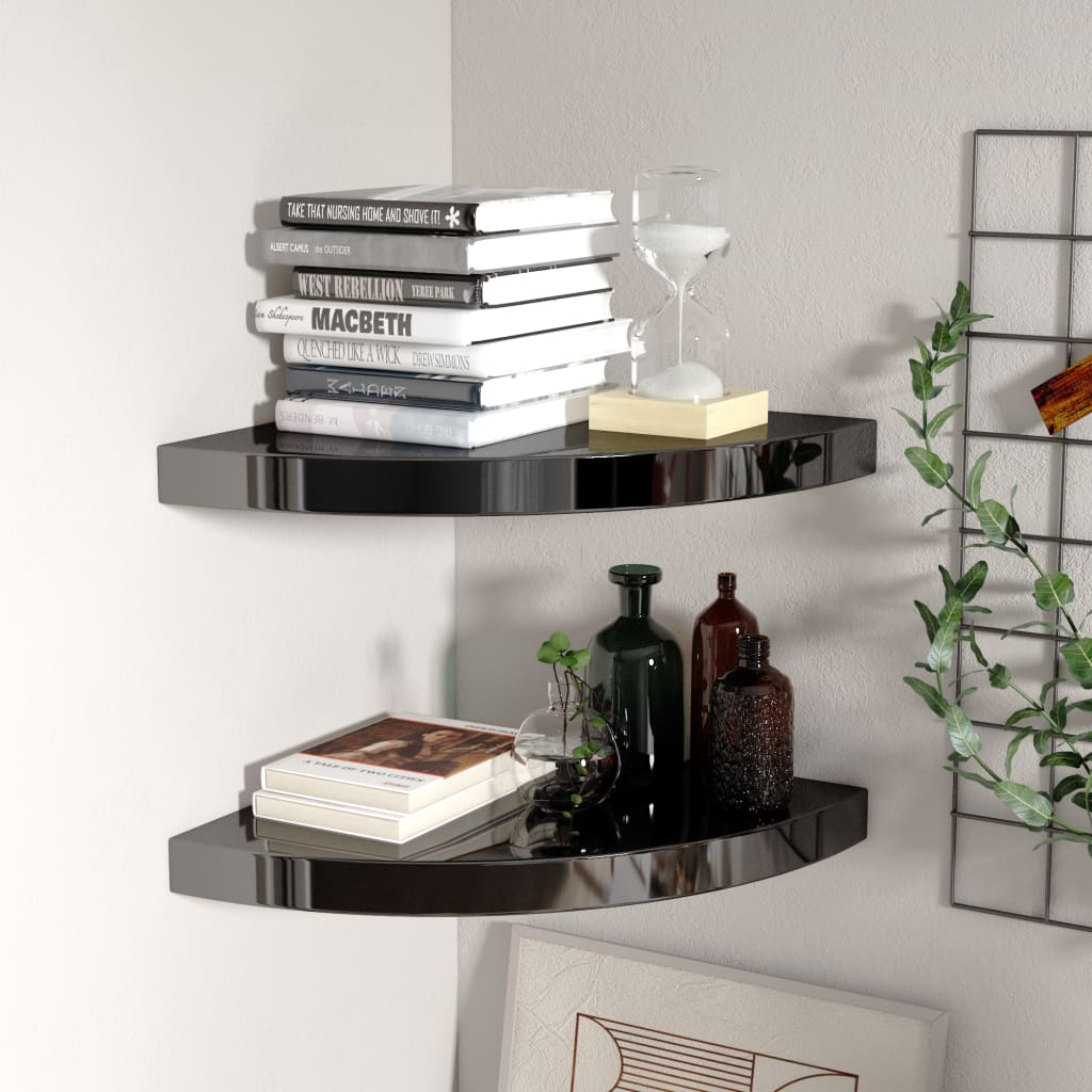 Berkfield Floating Corner Shelves 2 pcs High Gloss Black 35x35x3.8 cm MDF