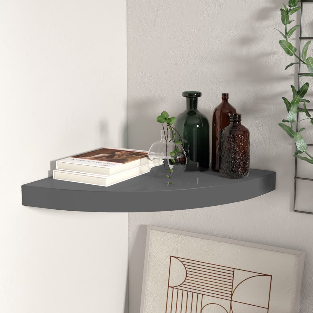 Berkfield Floating Corner Shelf High Gloss Grey 35x35x3.8 cm MDF