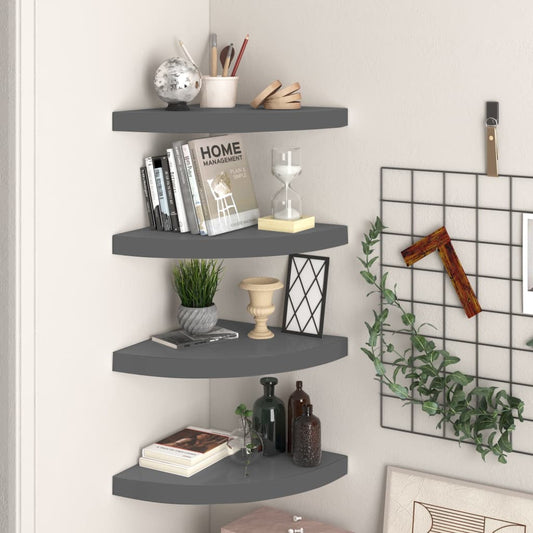 Berkfield Floating Corner Shelves 4 pcs High Gloss Grey 35x35x3.8 cm MDF