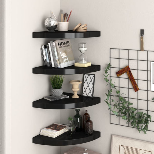 Berkfield Floating Corner Shelves 4 pcs Black 35x35x3.8 cm MDF