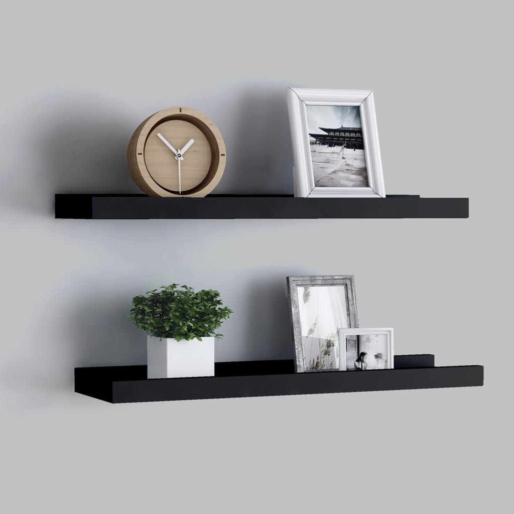 Berkfield Picture Frame Ledge Shelves 2 pcs Black 60x9x3 cm MDF