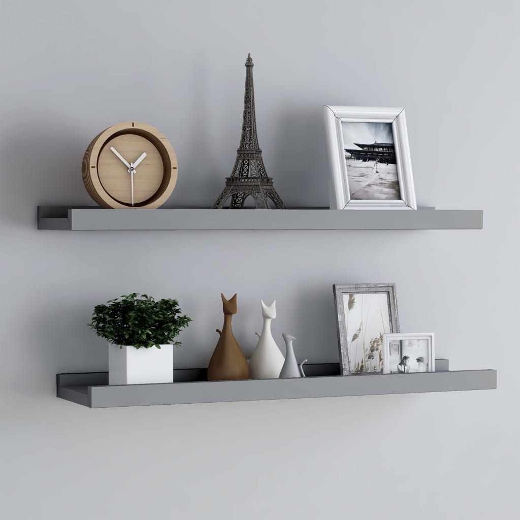 Berkfield Picture Frame Ledge Shelves 2 pcs Grey 80x9x3 cm MDF