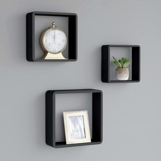 Berkfield Wall Cube Shelves 3 pcs Black MDF