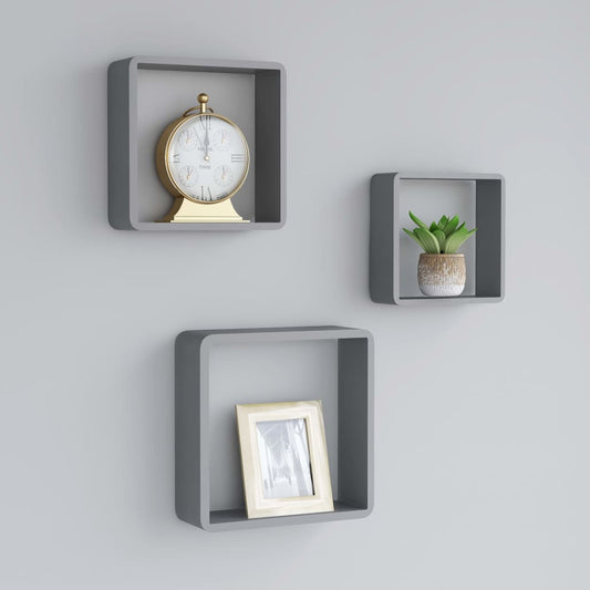 Berkfield Wall Cube Shelves 3 pcs Grey MDF