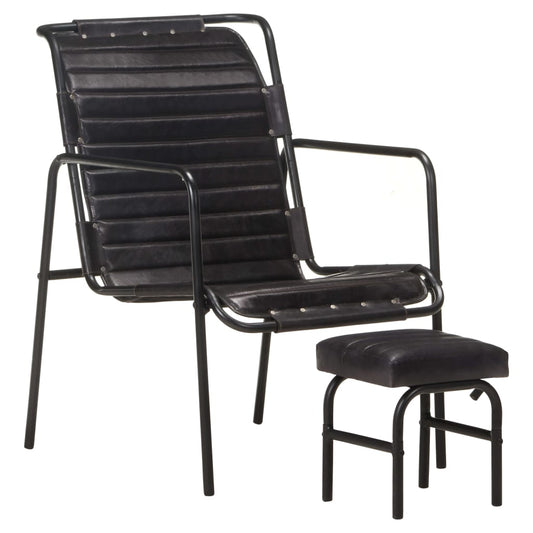 Berkfield Relaxing Armchair with a Footrest Black Real Leather