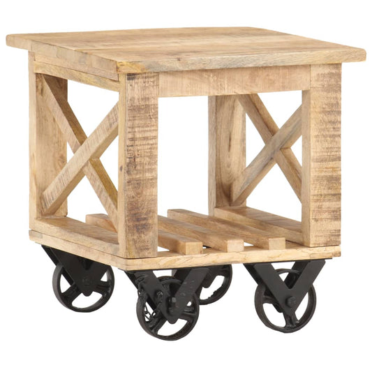 Berkfield Side Table with Wheels 40x40x42 cm Rough Mango Wood
