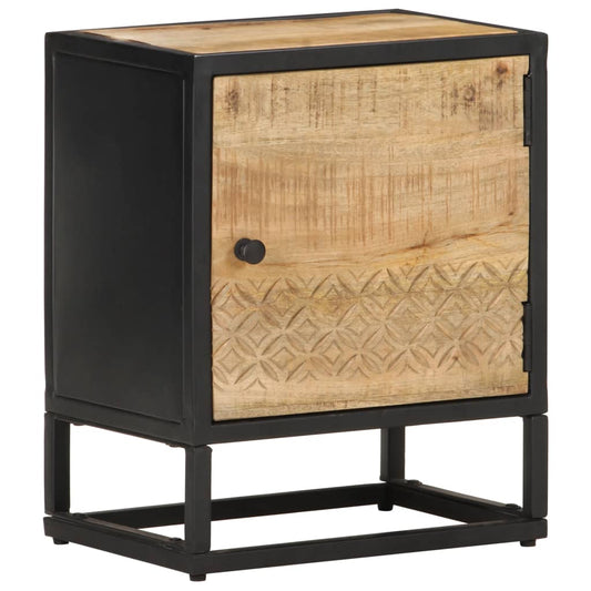 Berkfield Bedside Cabinet with Carved Door 40x30x50 cm Rough Mango Wood