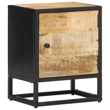 Berkfield Bedside Cabinet with Carved Door 40x30x50 cm Rough Mango Wood
