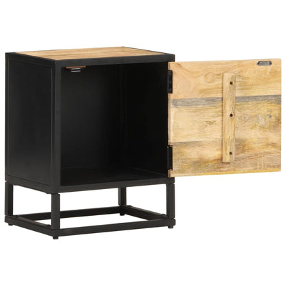 Berkfield Bedside Cabinet with Carved Door 40x30x50 cm Rough Mango Wood