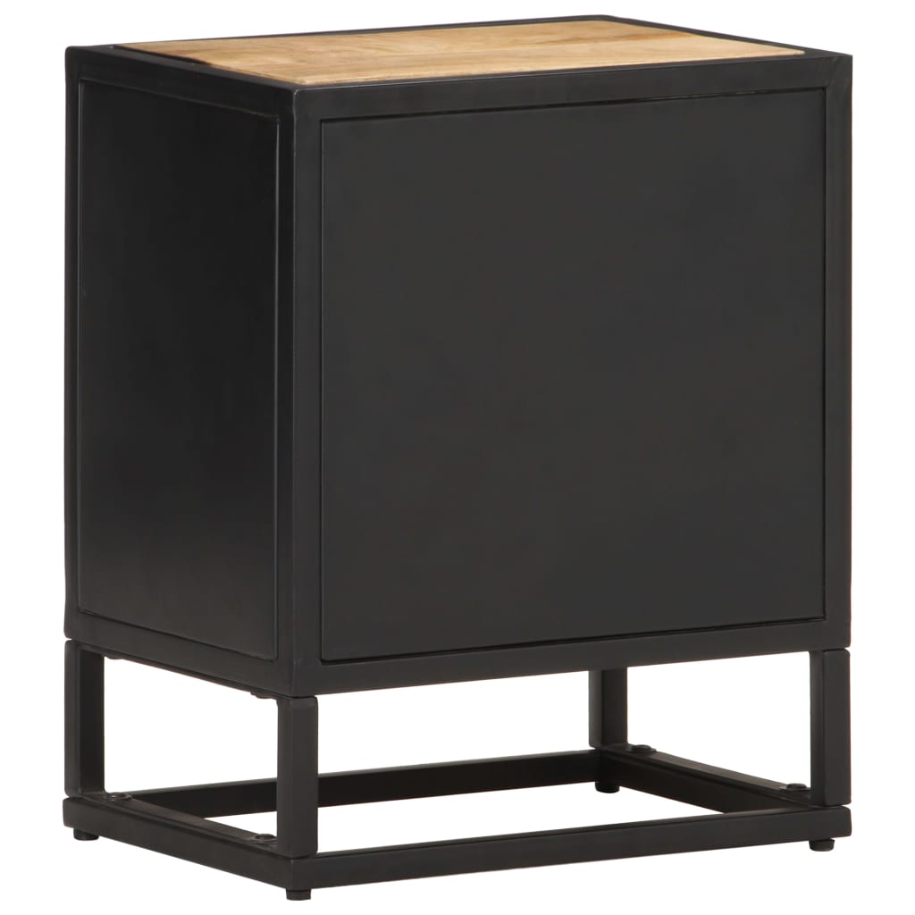 Berkfield Bedside Cabinet with Carved Door 40x30x50 cm Rough Mango Wood