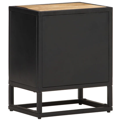 Berkfield Bedside Cabinet with Carved Door 40x30x50 cm Rough Mango Wood
