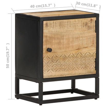 Berkfield Bedside Cabinet with Carved Door 40x30x50 cm Rough Mango Wood