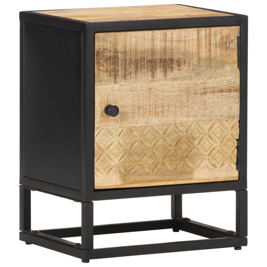 Berkfield Bedside Cabinet with Carved Door 40x30x50 cm Rough Mango Wood