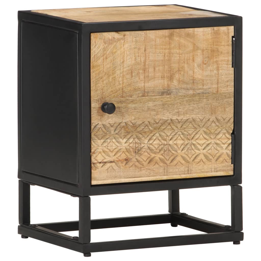 Berkfield Bedside Cabinet with Carved Door 40x30x50 cm Rough Mango Wood