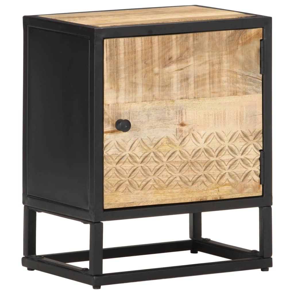 Berkfield Bedside Cabinet with Carved Door 40x30x50 cm Rough Mango Wood