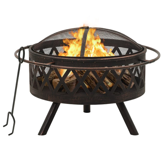 Berkfield Rustic Fire Pit with Poker 76 cm XXL Steel