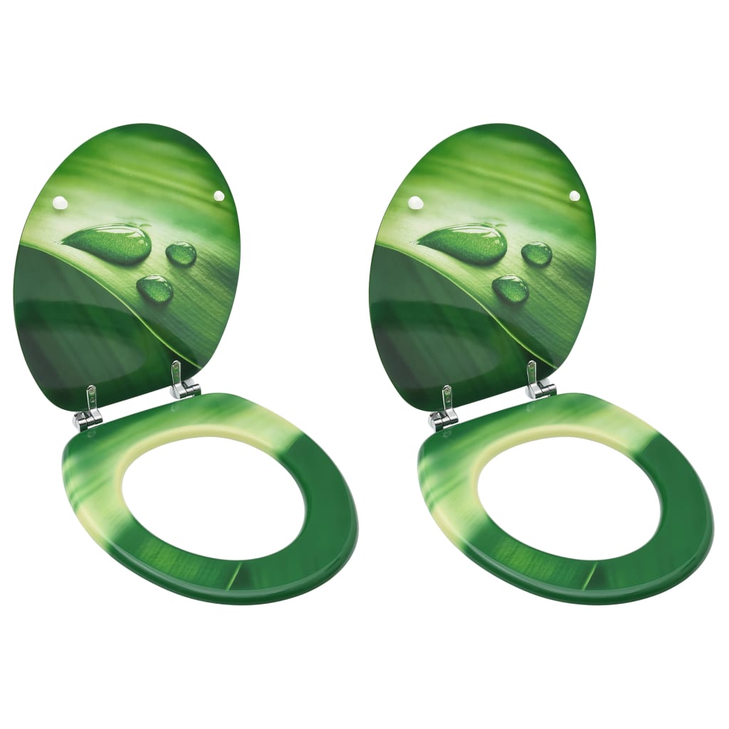 Berkfield WC Toilet Seats with Lid 2 pcs MDF Green Water Drop Design