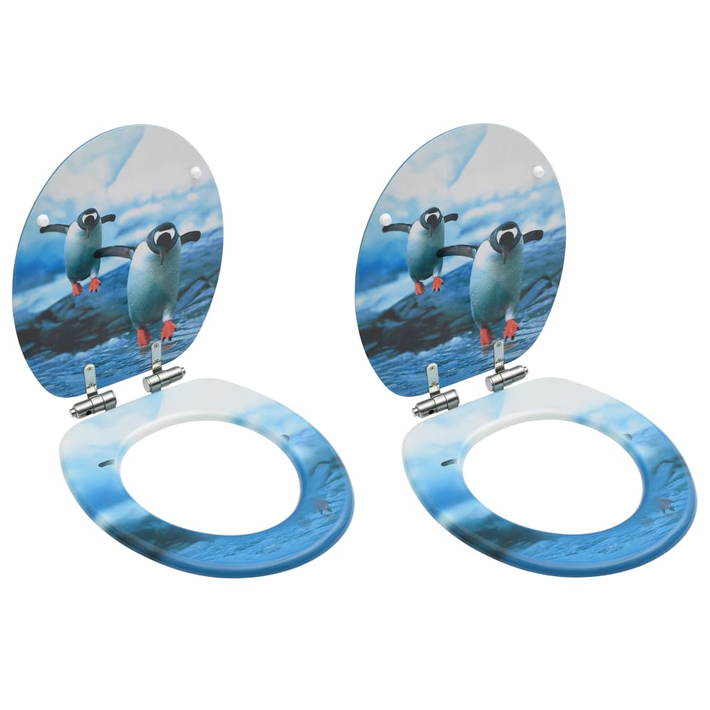 Berkfield WC Toilet Seats with Soft Close Lid 2 pcs MDF Penguin Design