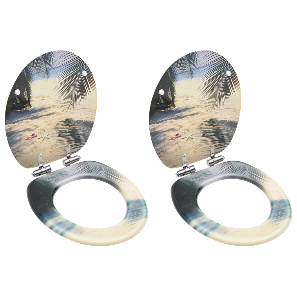 Berkfield WC Toilet Seats with Soft Close Lid 2 pcs MDF Beach Design