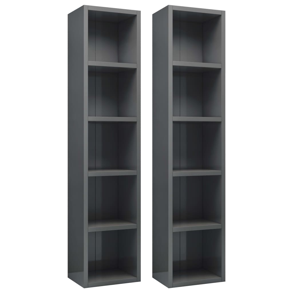 Berkfield CD Cabinets 2 pcs High Gloss Grey 21x16x93.5 cm Engineered Wood