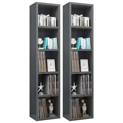Berkfield CD Cabinets 2 pcs High Gloss Grey 21x16x93.5 cm Engineered Wood