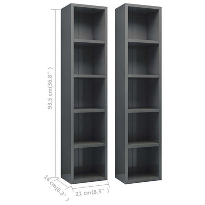 Berkfield CD Cabinets 2 pcs High Gloss Grey 21x16x93.5 cm Engineered Wood