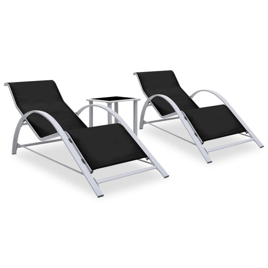 Berkfield Sun Loungers 2 pcs with Table Aluminium Black