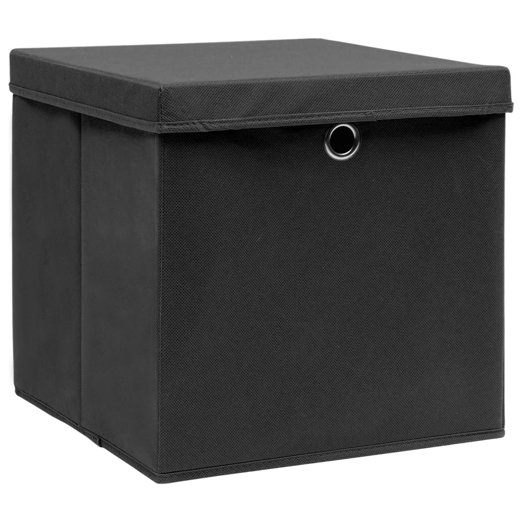 Berkfield Storage Boxes with Covers 10 pcs 28x28x28 cm Black