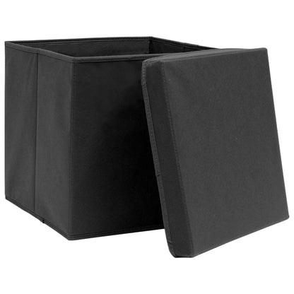 Berkfield Storage Boxes with Covers 10 pcs 28x28x28 cm Black