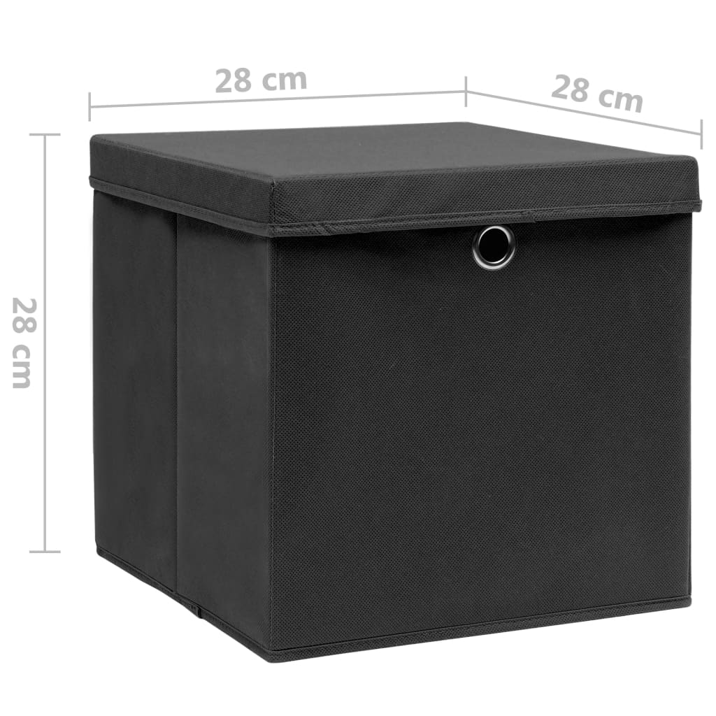 Berkfield Storage Boxes with Covers 10 pcs 28x28x28 cm Black