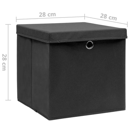 Berkfield Storage Boxes with Covers 10 pcs 28x28x28 cm Black