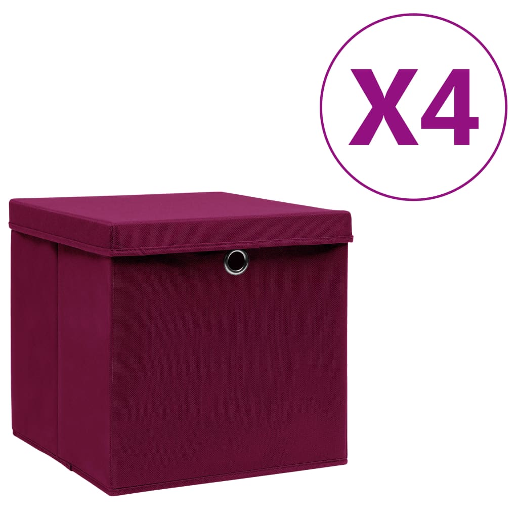 Berkfield Storage Boxes with Covers 4 pcs 28x28x28 cm Dark Red