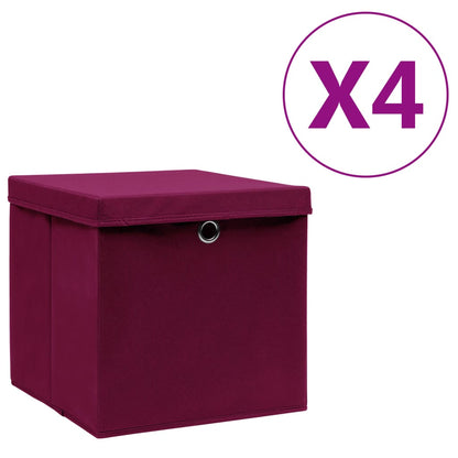 Berkfield Storage Boxes with Covers 4 pcs 28x28x28 cm Dark Red