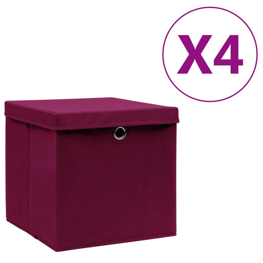Berkfield Storage Boxes with Covers 4 pcs 28x28x28 cm Dark Red