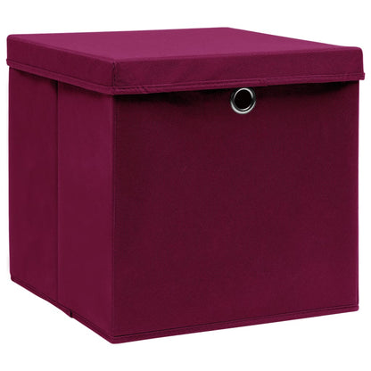 Berkfield Storage Boxes with Covers 4 pcs 28x28x28 cm Dark Red