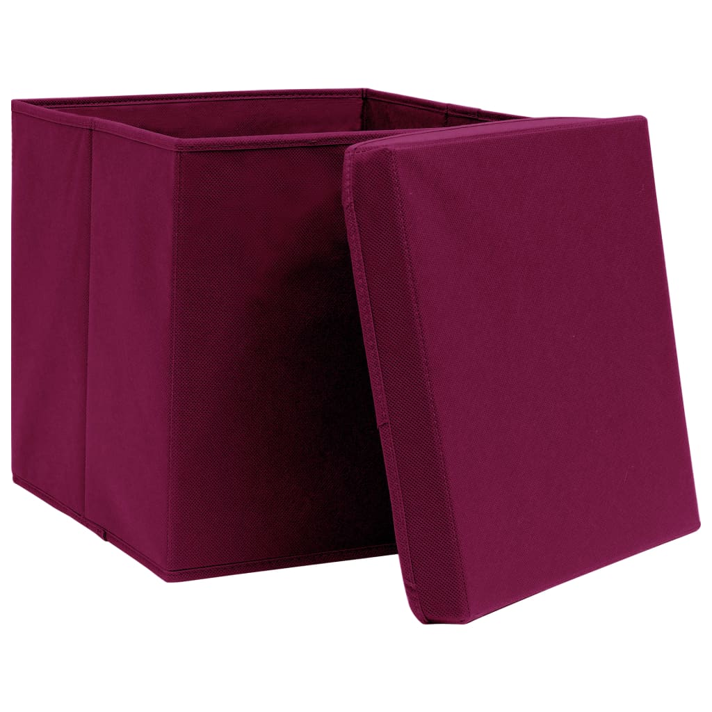 Berkfield Storage Boxes with Covers 4 pcs 28x28x28 cm Dark Red
