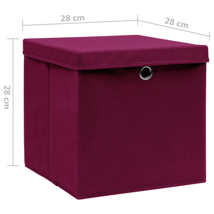 Berkfield Storage Boxes with Covers 4 pcs 28x28x28 cm Dark Red