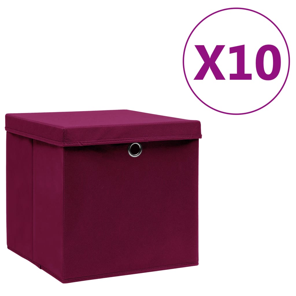 Berkfield Storage Boxes with Covers 10 pcs 28x28x28 cm Dark Red